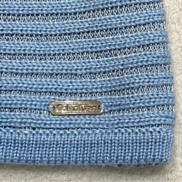 Calvin Klein Blue Ribbed Metallic Cowl Neck Sweater Size Medium - Picture 2 of 11
